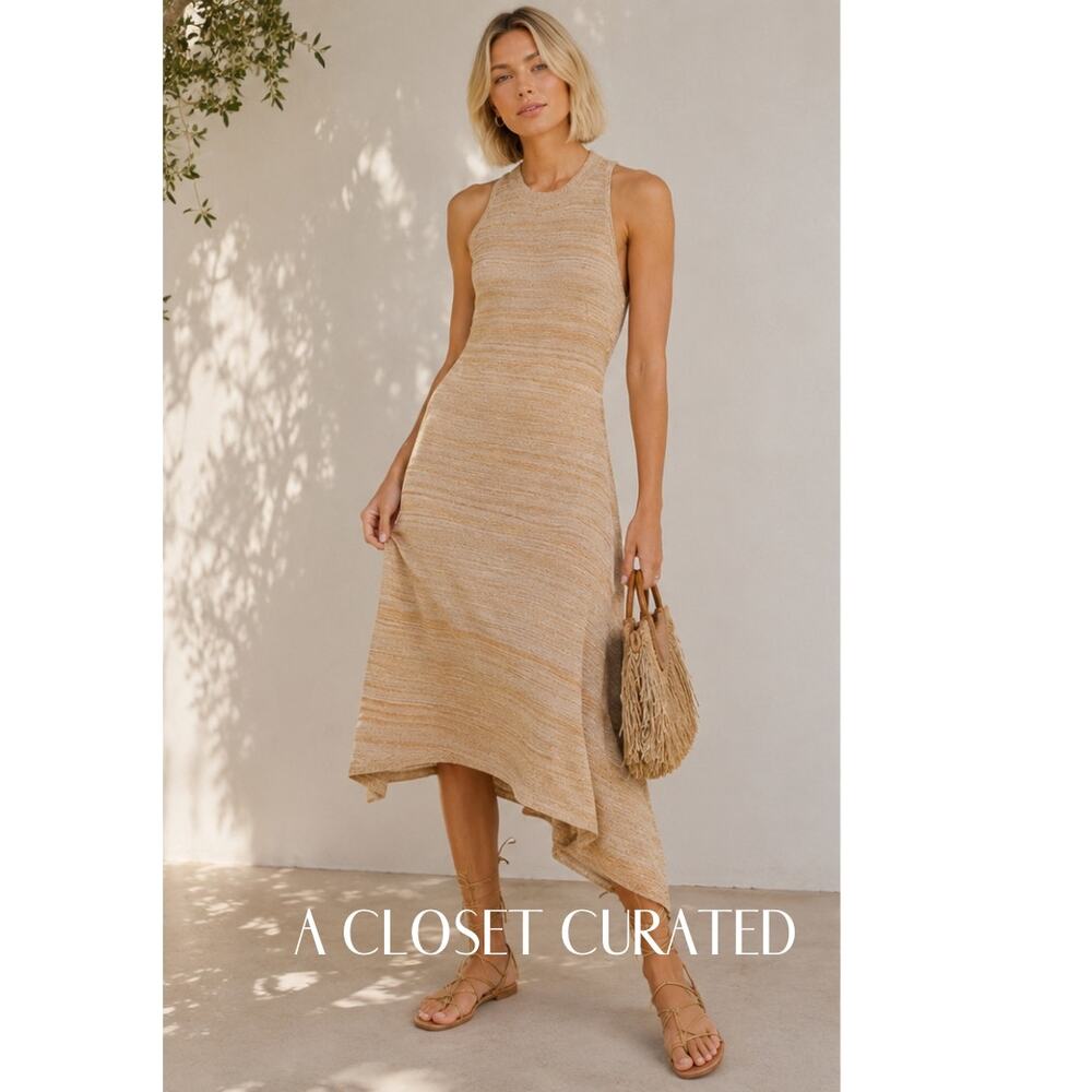 Veronica Beard Raeena Knit Midi Dress Medium Brown NEW